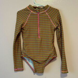 Cotton On Brown Stripes Rashguard Swimsuit Sz 6